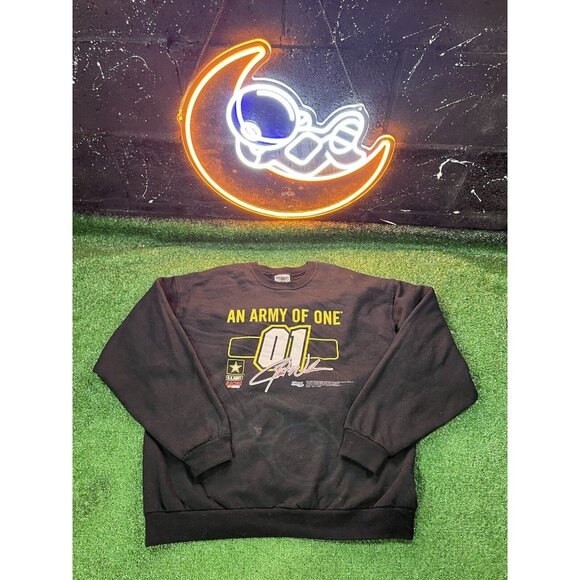 Vintage NASCAR Y2K Jerry Nadeau Army Of One Black Crewneck Sweatshirt 2003 Sz LG - Picture 1 of 6